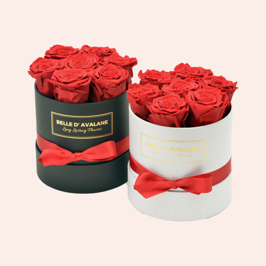 Roses in a box L Ø15 cm-zwart-en-wit-box-rood-rose